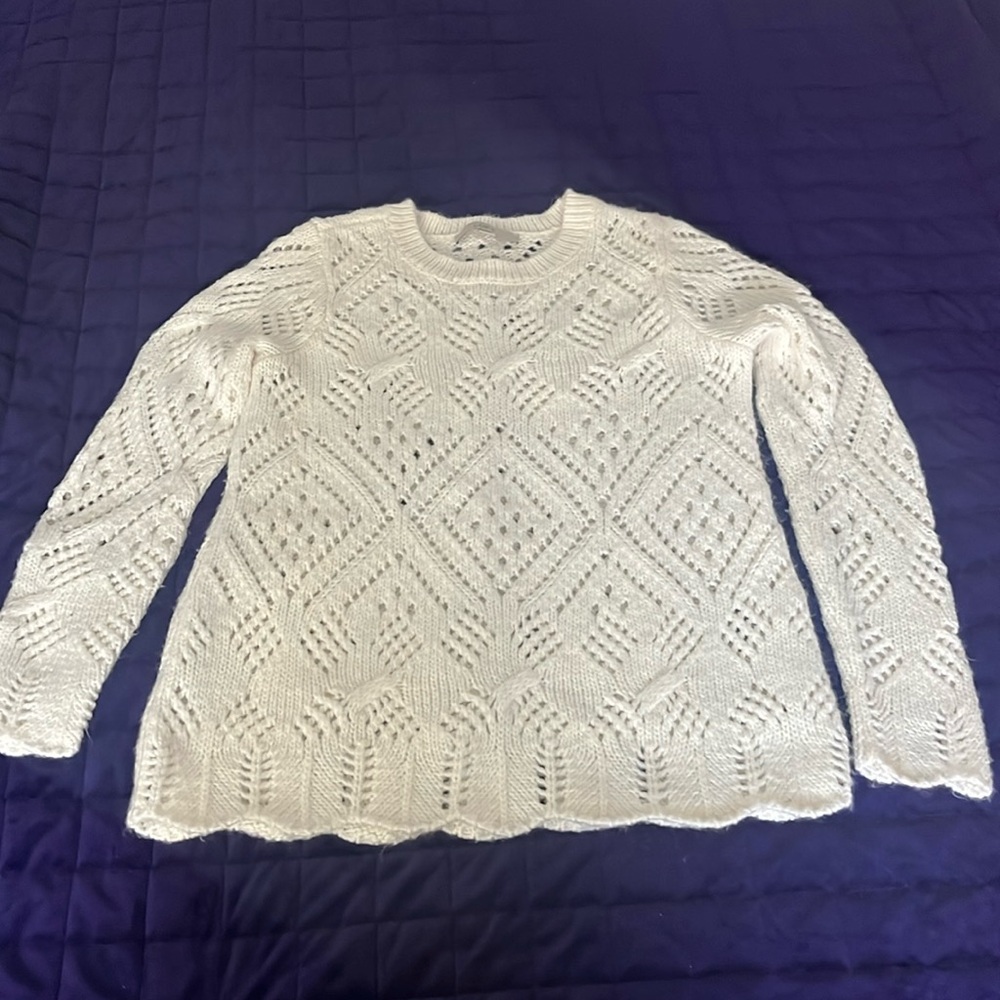 LOFT cream eyelet sweater 100% wool